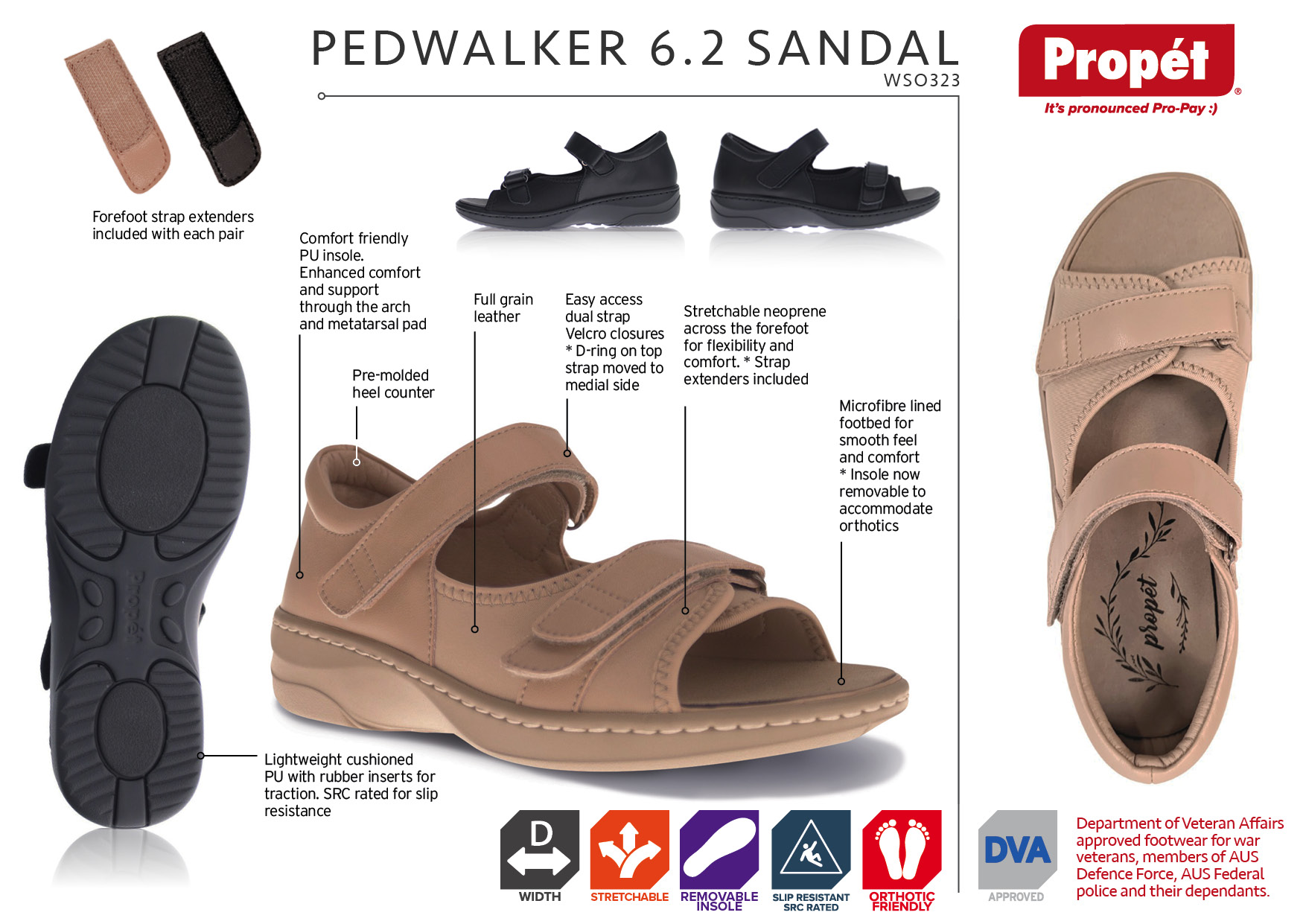 PedWalker Sandal Women's PedWalker 6.2 Shoe Information Sheet